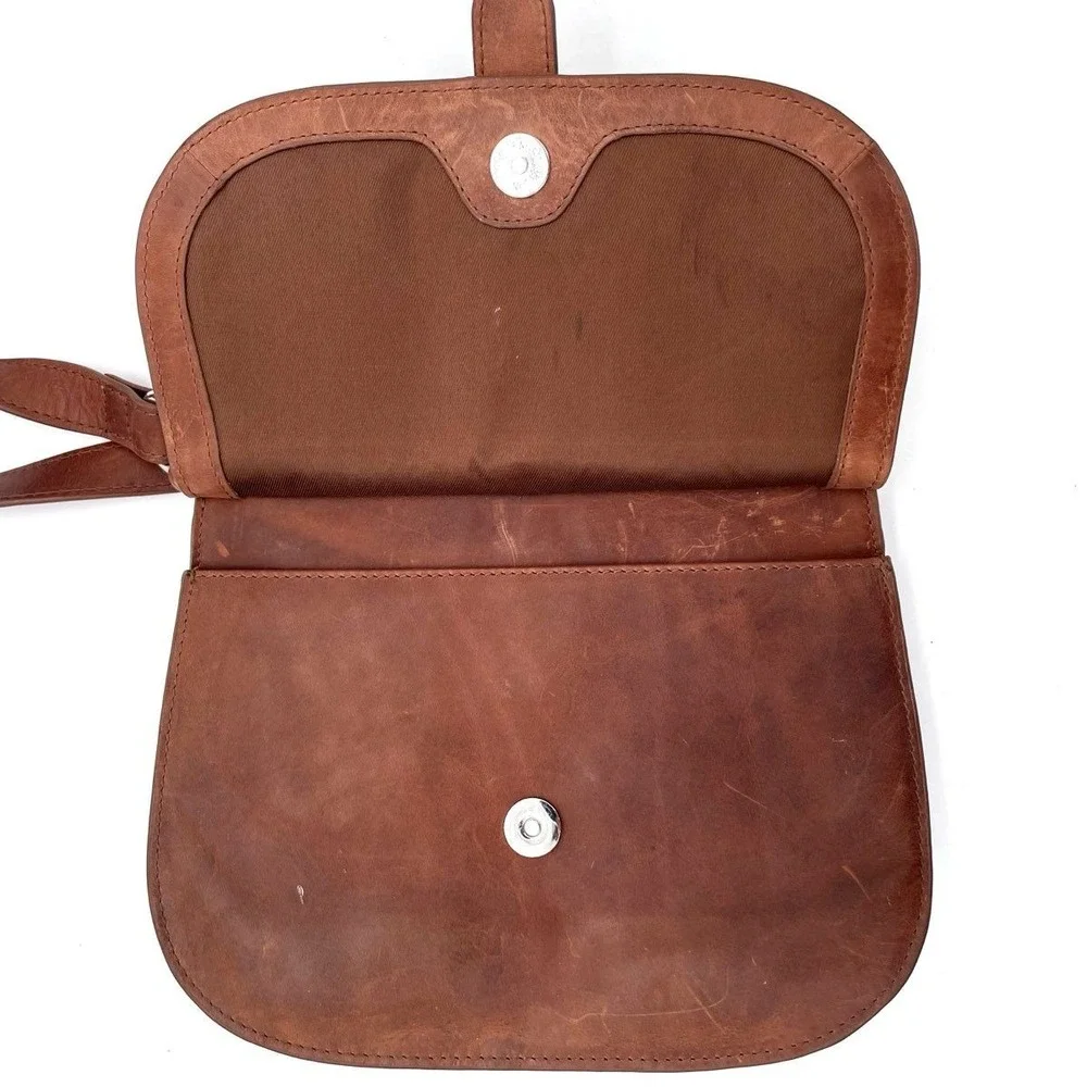 Vintage III New York Brown Leather Crossbody Bag RFID Buckle Flap Small